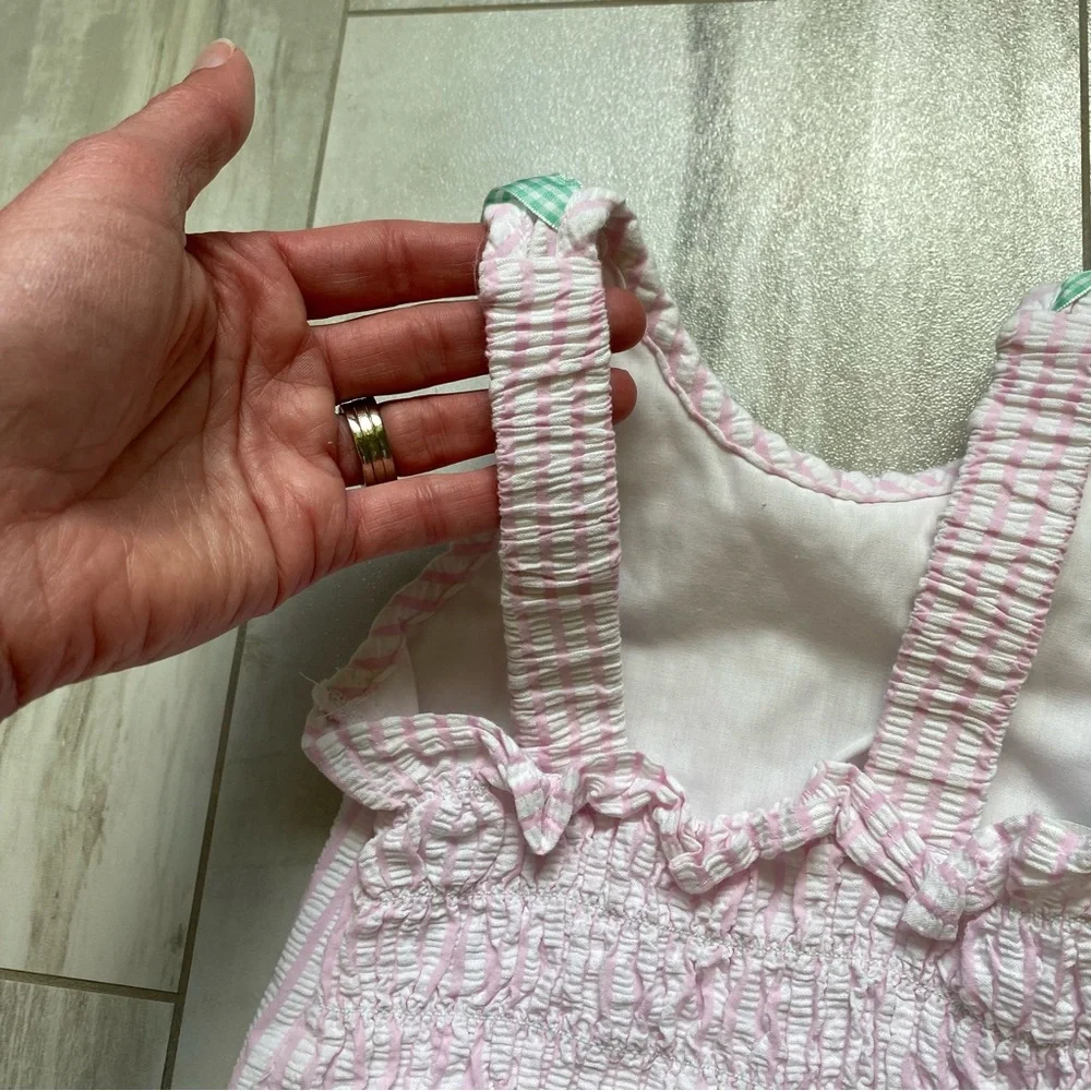 Funtasia Too! Light Pink Seersucker One-Piece Swimsuit with Smocked Back, 4T